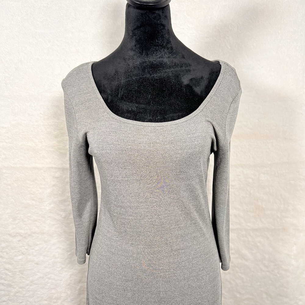 Harlow Vintage Women Size 10 Gray 3/4 Sleeve Stretch Jersey Midi Feminine Y2K